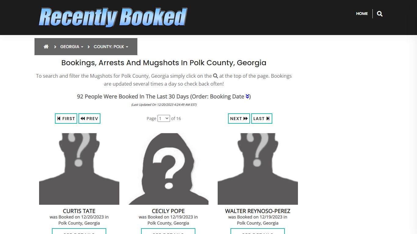Recent bookings, Arrests, Mugshots in Polk County, Georgia